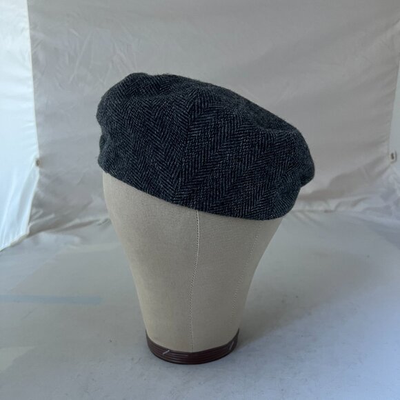Jonathan Richard Gray Black Herringbone Tweed Wool Cap L - Picture 3 of 10